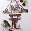 Color blocking French thin bra set embroidered mesh splicing sexy lingerie