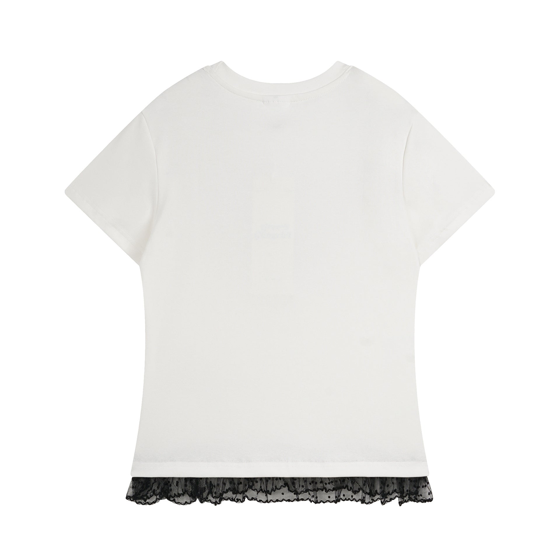 Short Sleeve T-Shirt for Women with Lace Trim Hem, Color-Blocked Edge
