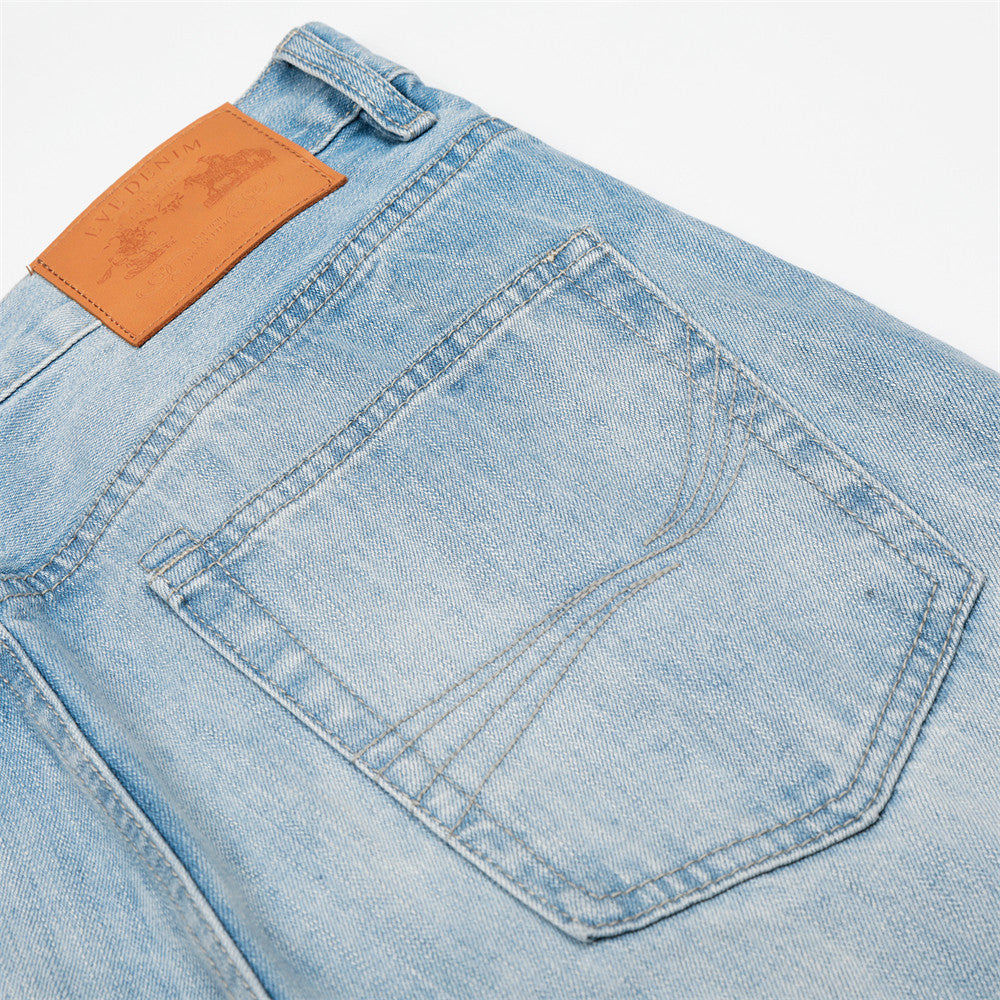 Light colored gradient washed vintage denim micro flared pants