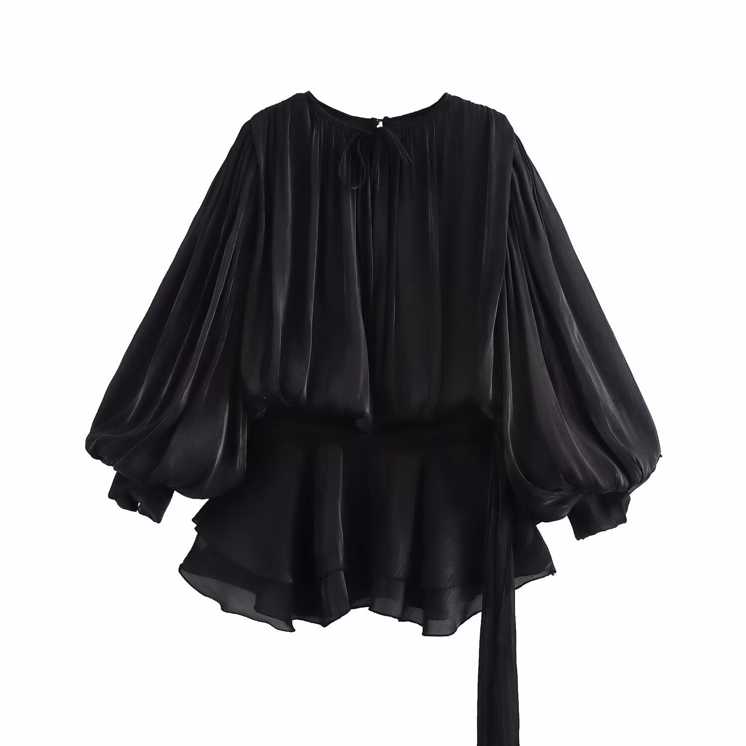 Pure Desire Wind Bubble Sleeve Ruffle Folded Dress