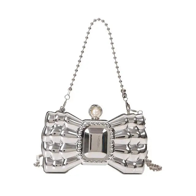 Luxury Acrylic Pvc Bow Shaped Lipstick Bag Creative Personality Mini Small Bag Fashion Metal Chain Crossbody Bag For Women