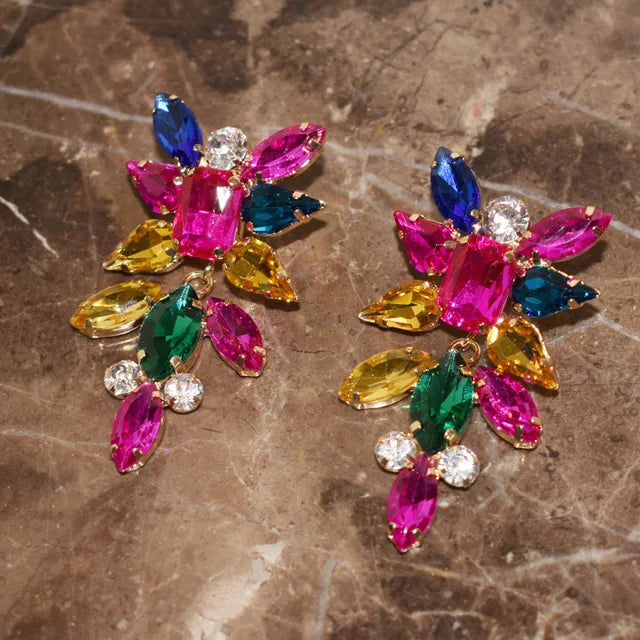 New Boutique 2Colors Glass Rhinestone Dangle Earrings For Women Jewelry Fashion Show Ear's Accessories