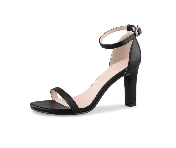 Real leather flat sandals with thick heels for women French black high heels for women