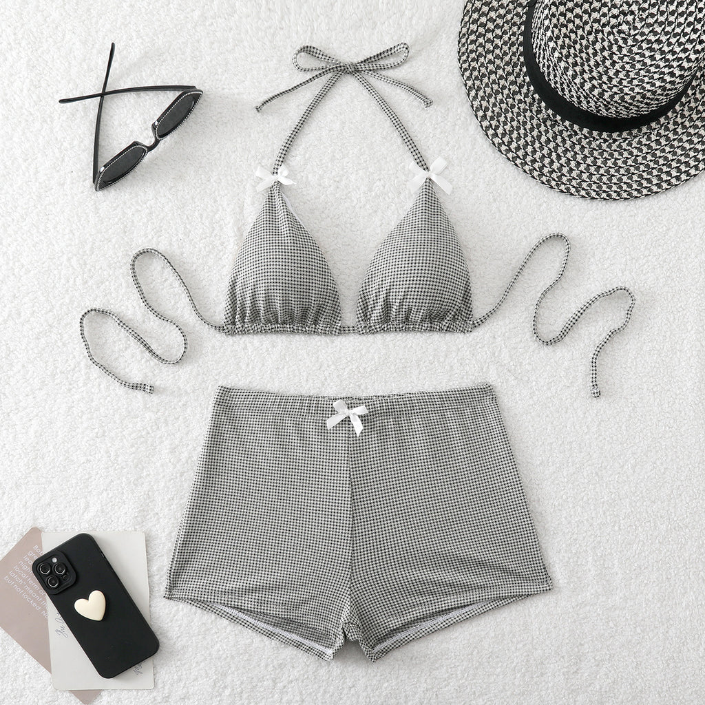 High waisted boxer shorts bikini swimsuit