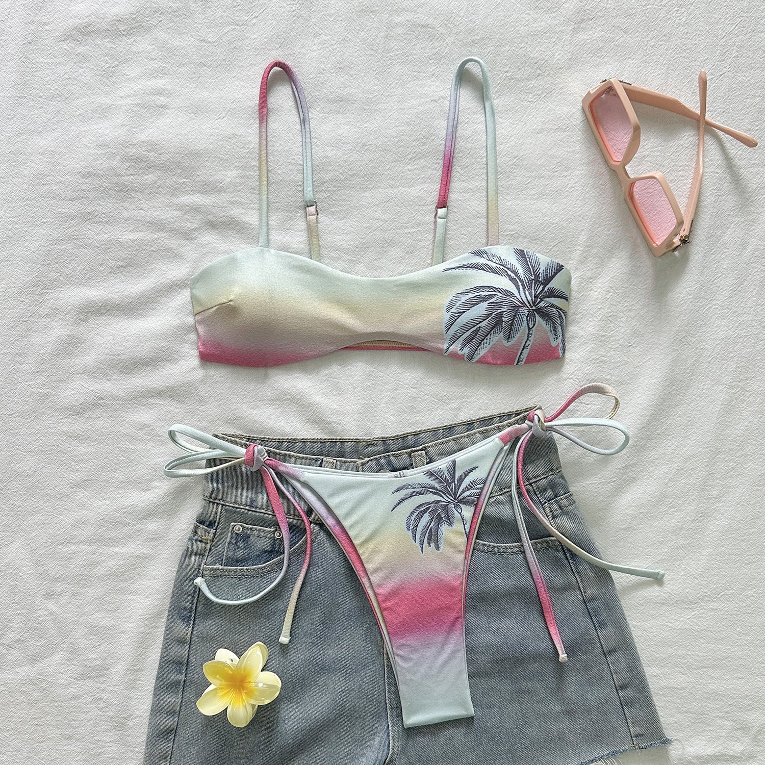 Print Two-Piece Strap Bikini Swimwear Set