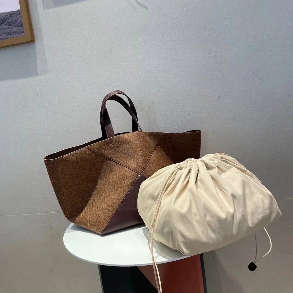 Large Totes Patchwork Suede Leather Female Shopping Bags Fashion Designer Quality Shoulder Bags Big Capacity
