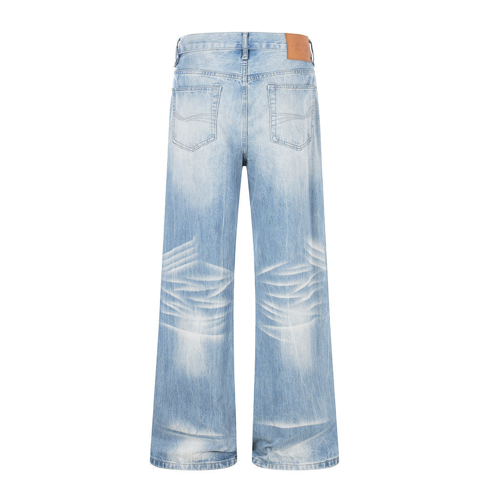 Light colored gradient washed vintage denim micro flared pants