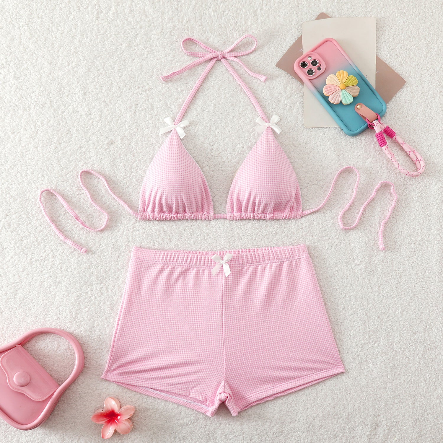 High waisted boxer shorts bikini swimsuit