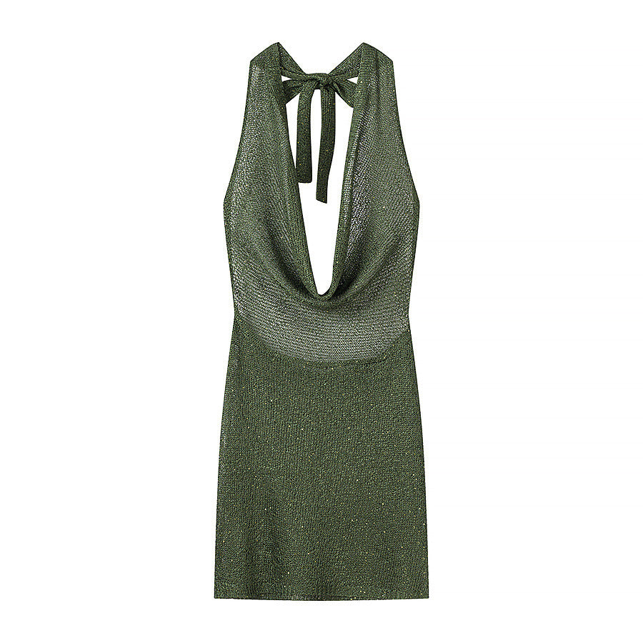 Spicy girl hanging neck V-neck sequined dress