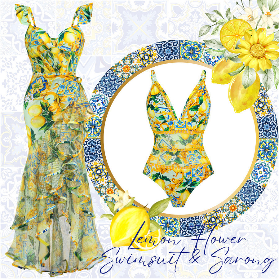 One-Piece Swimsuit for Women, Retro Design, Vacation Set Dress Swimwear