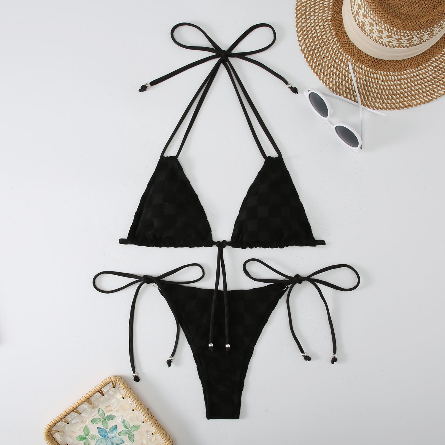 Split strap strap triangle bikini swimsuit