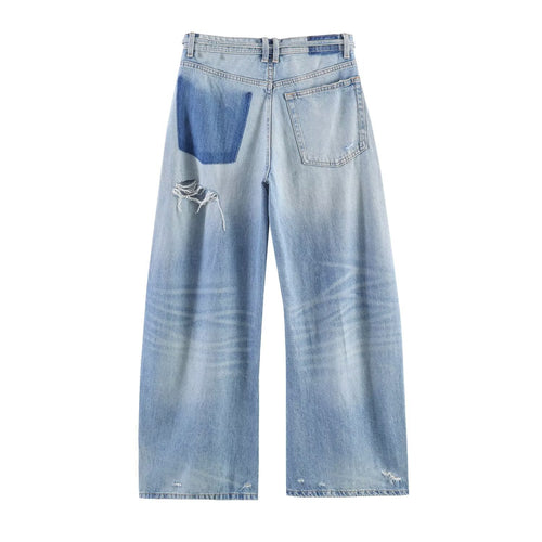 Broken hole decoration mid waist loose jeans