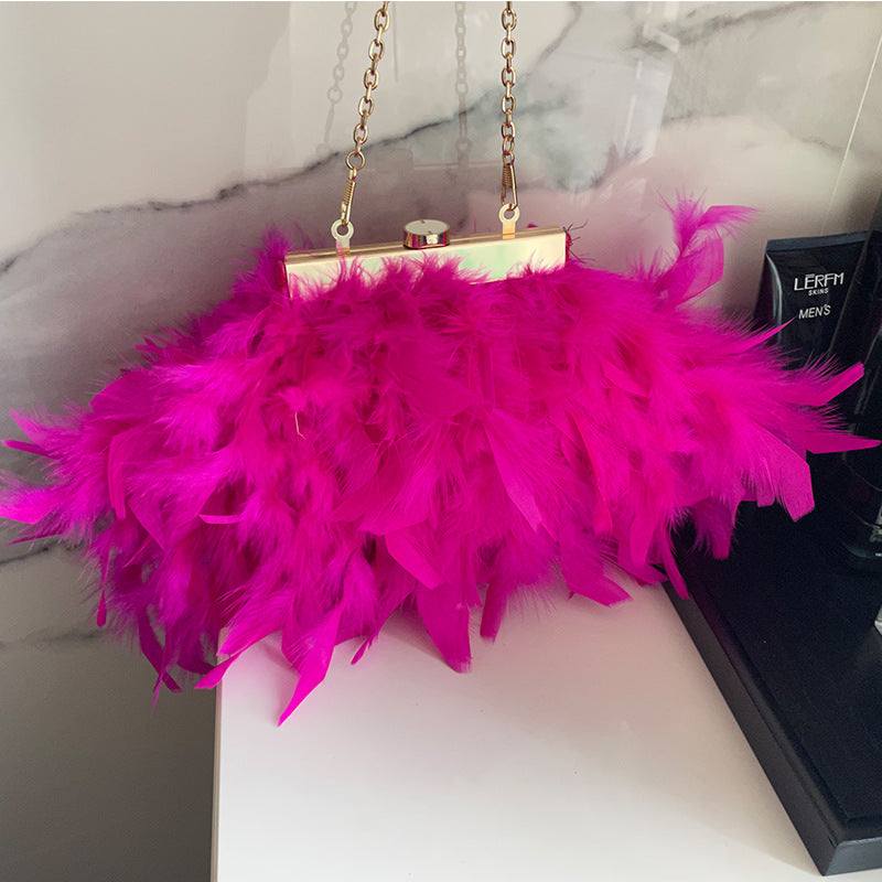 New Turkey Feather Crossbody Clutch Ostrich Feather Chain Evening Ladies Purse Shoulder Bag