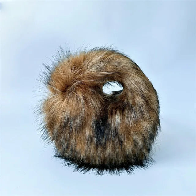 Fashion Soft Faux Fur Women Handbags Designer Y2K Long Plush Lady Hand Bags Luxury Round Clutch Bag Fluffy Female Purse