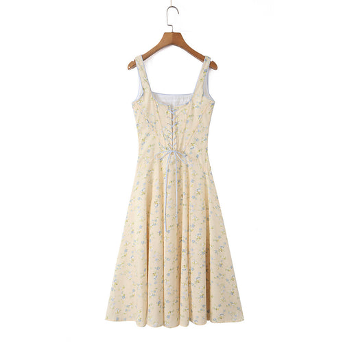 Cotton printed lace up long dress