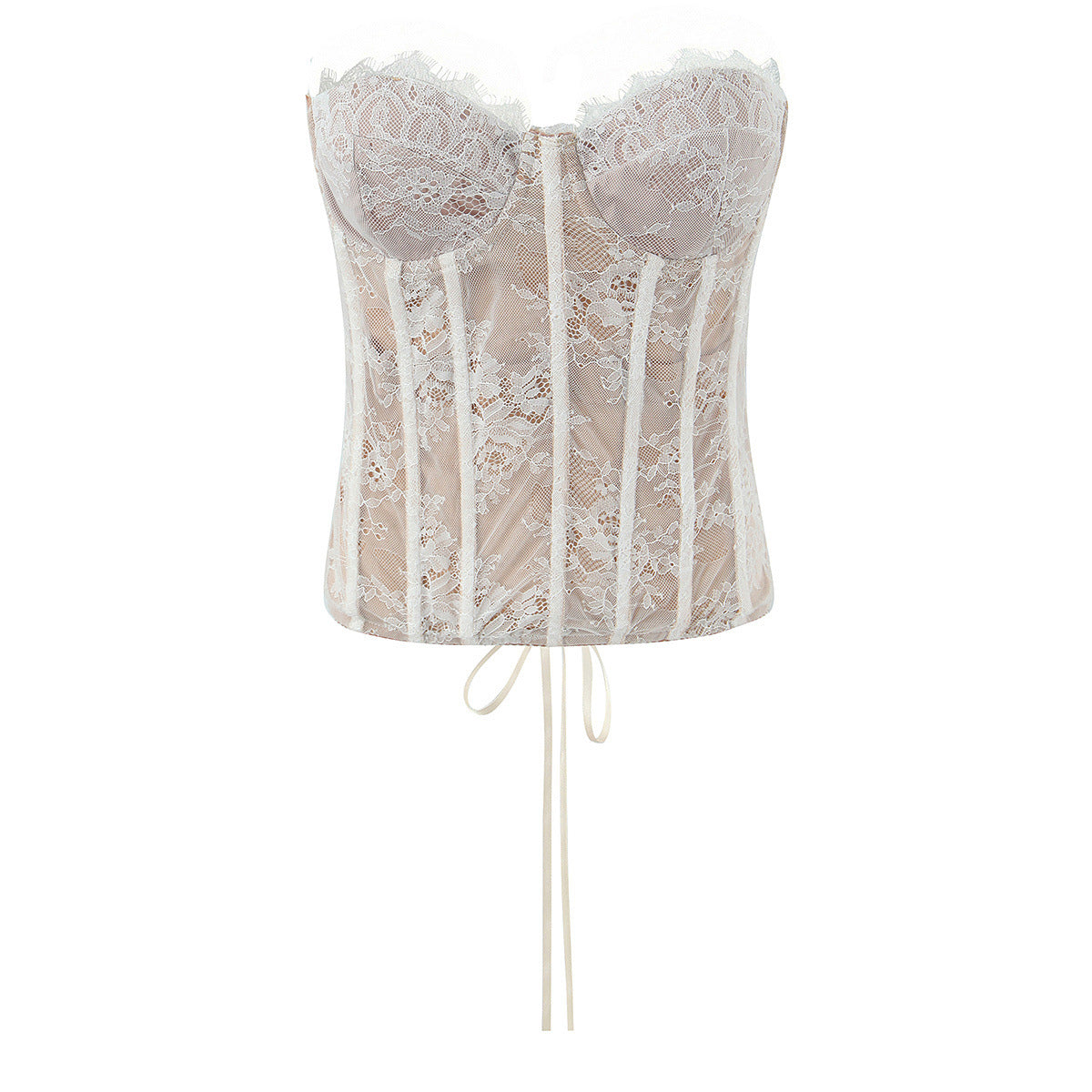Solid color lace strap strapless waist cinching top