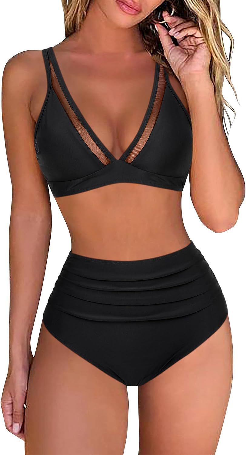High Waist Bikini, Mesh Spliced Sexy