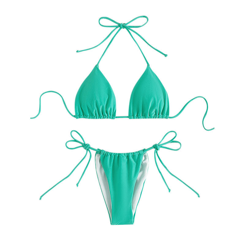 Sexy Solid Color Bikini Set with Tie-Straps