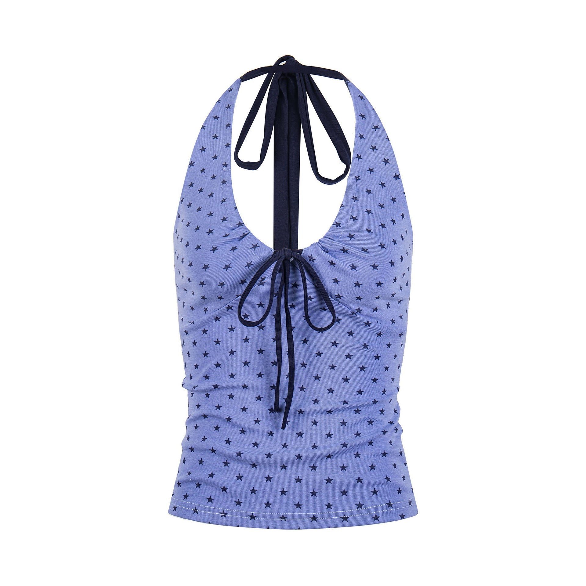 Printed Stars Slim Fit Strap Casual Short Sleeve Bow Decor T-Shirt