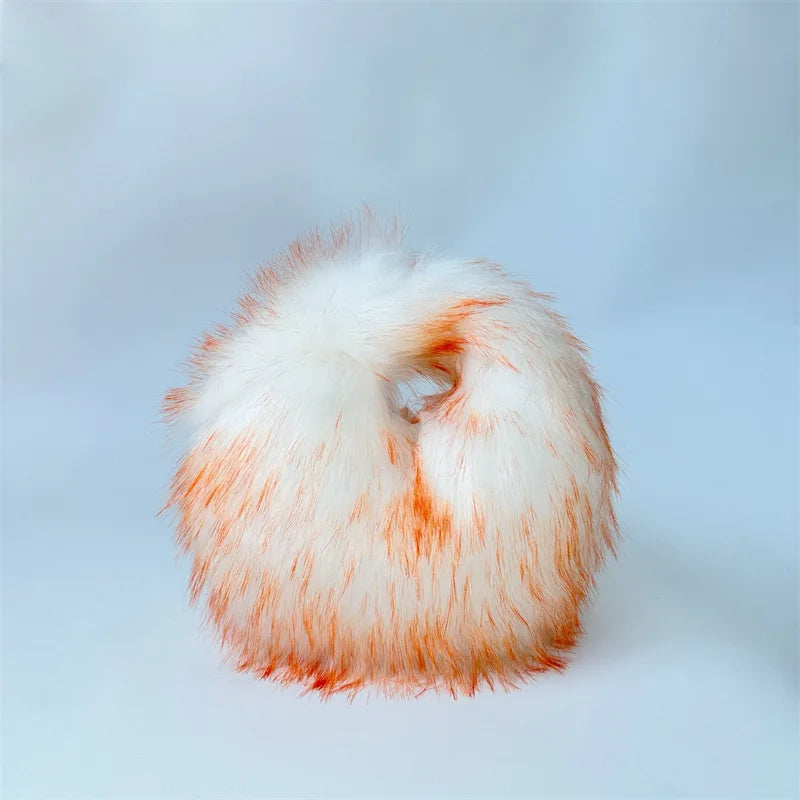 Fashion Soft Faux Fur Women Handbags Designer Y2K Long Plush Lady Hand Bags Luxury Round Clutch Bag Fluffy Female Purse