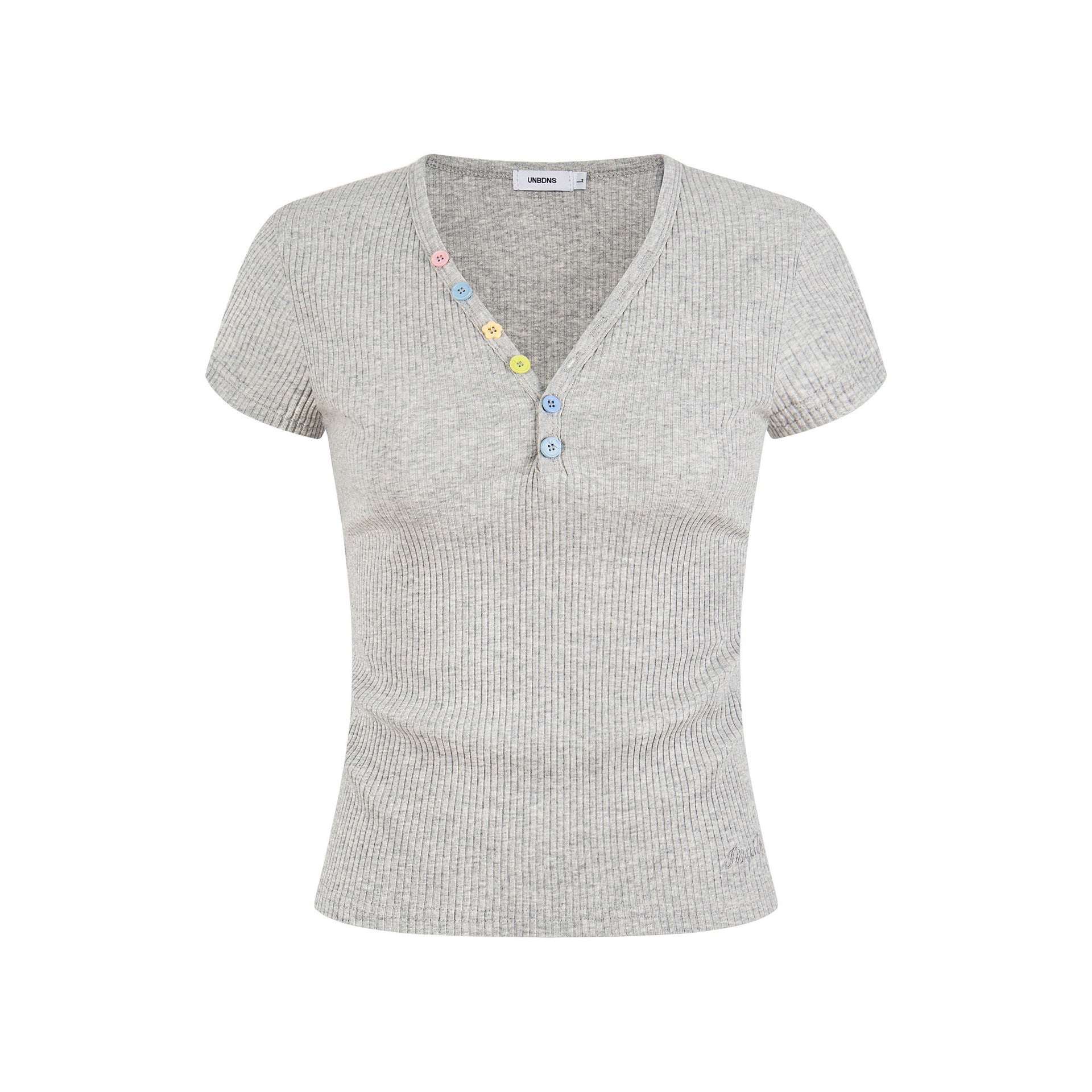 Women's Button Decorated Slim Fit V-Neck Casual Short Sleeve Top