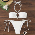 Gather solid color bikini three-point style