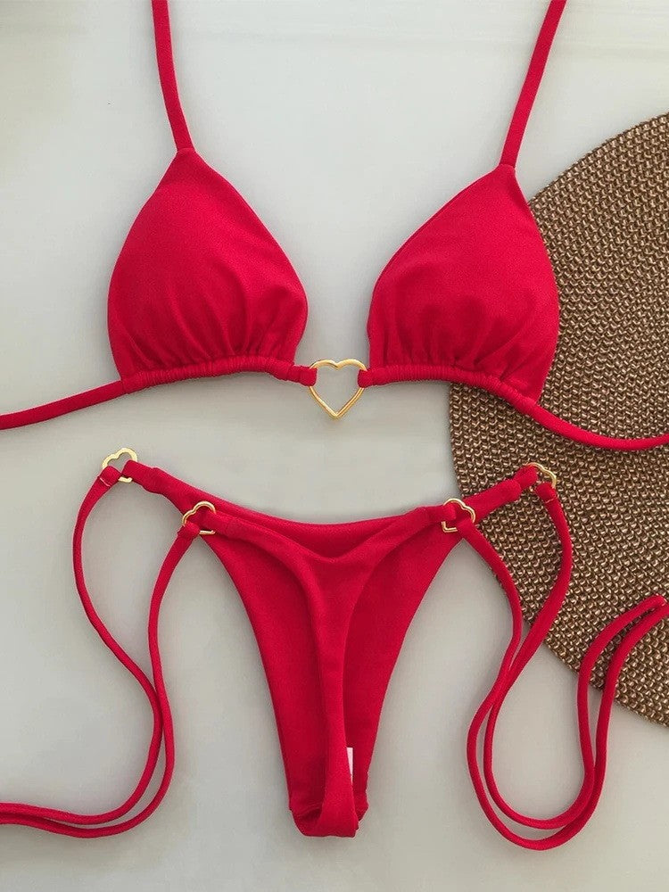 Heart hanging neck gathering bikini