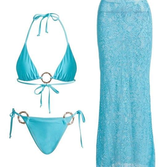 Bikini mesh cover three piece set