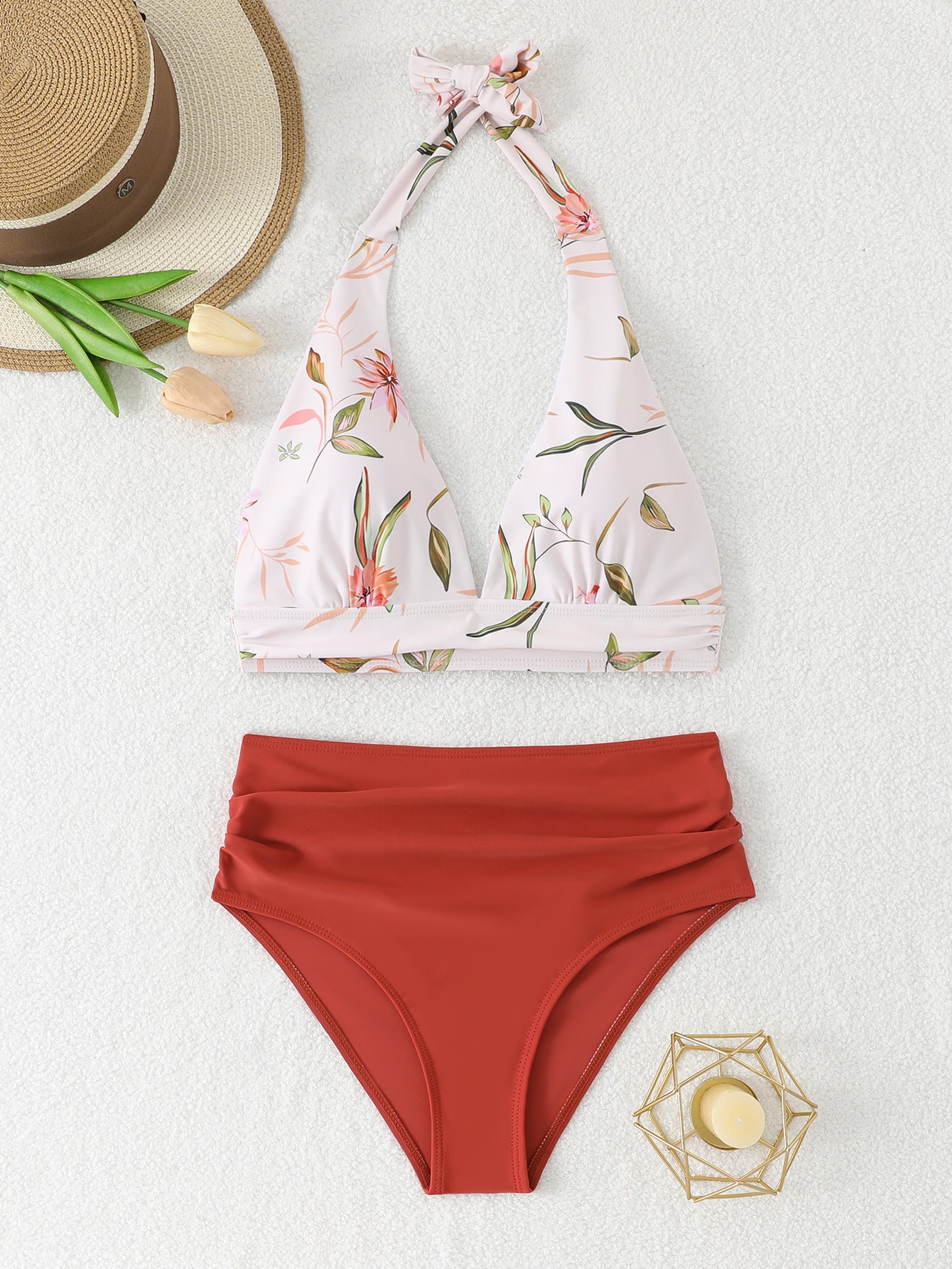 Swimsuit women's one-piece V-neck ruffle hem