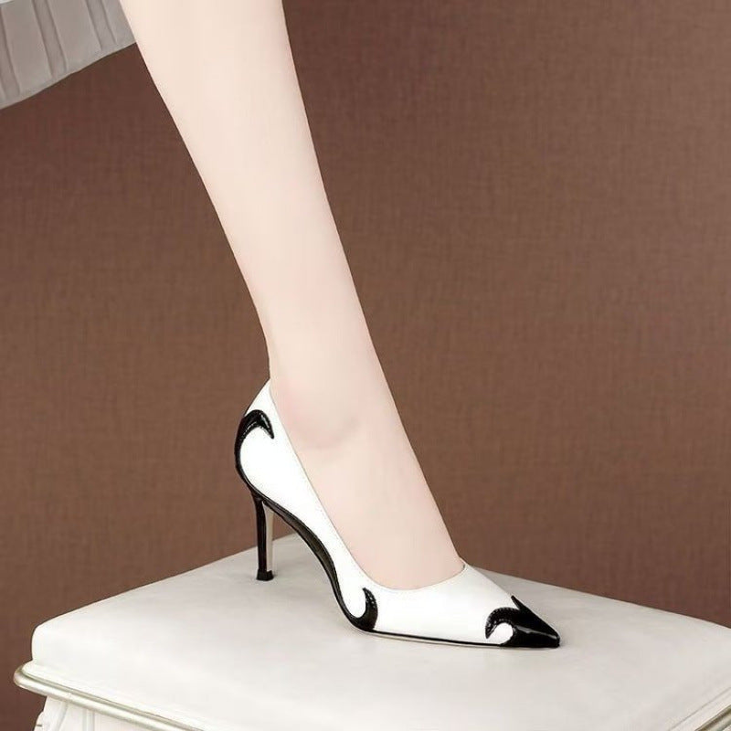 Red and green dragonfly pointed slender heel banquet women's shoes color blocked single shoes for women