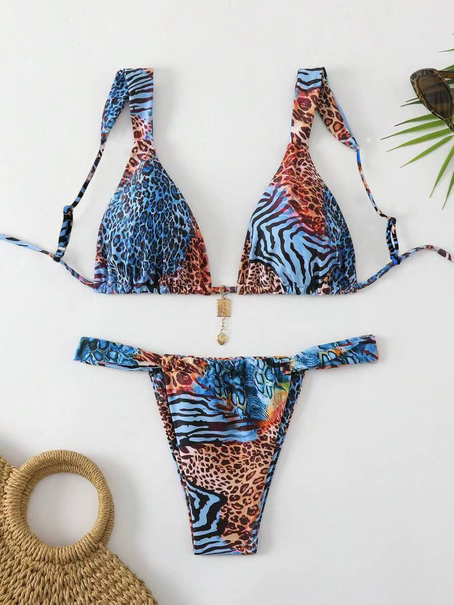 Bikini printed lace up