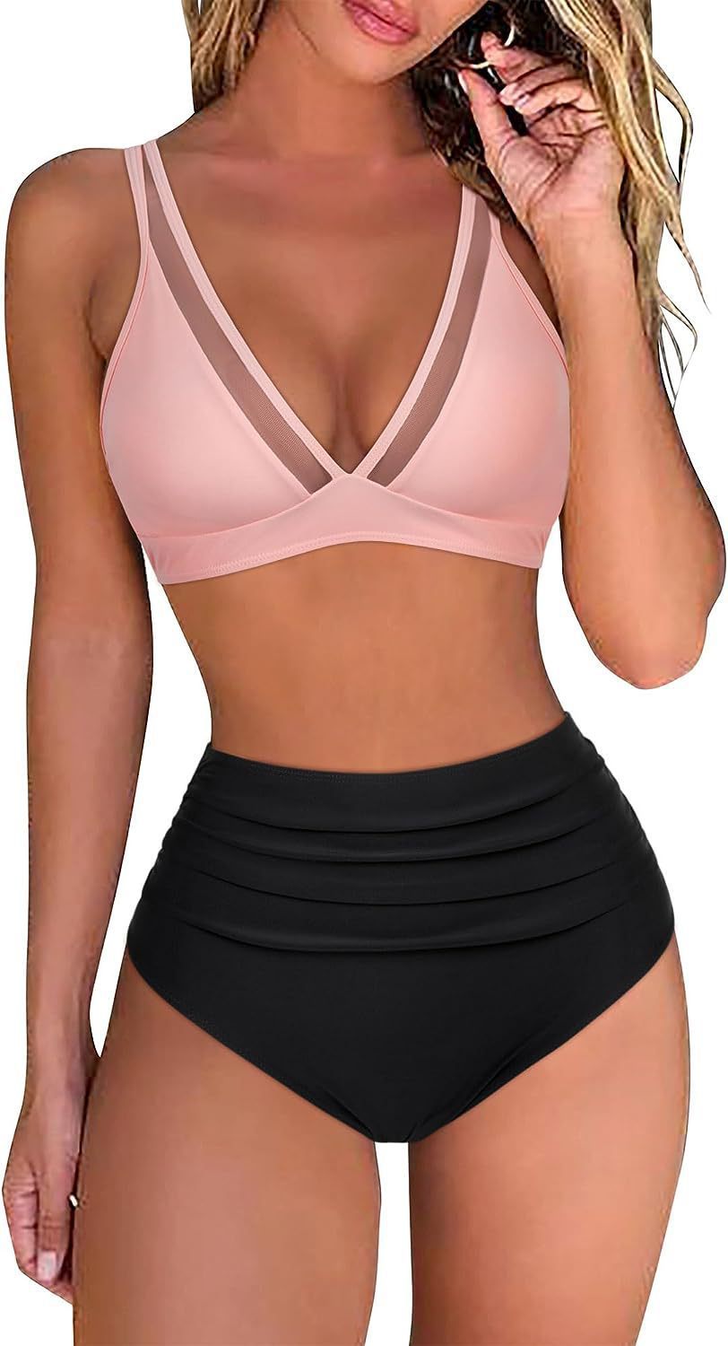 High Waist Bikini, Mesh Spliced Sexy