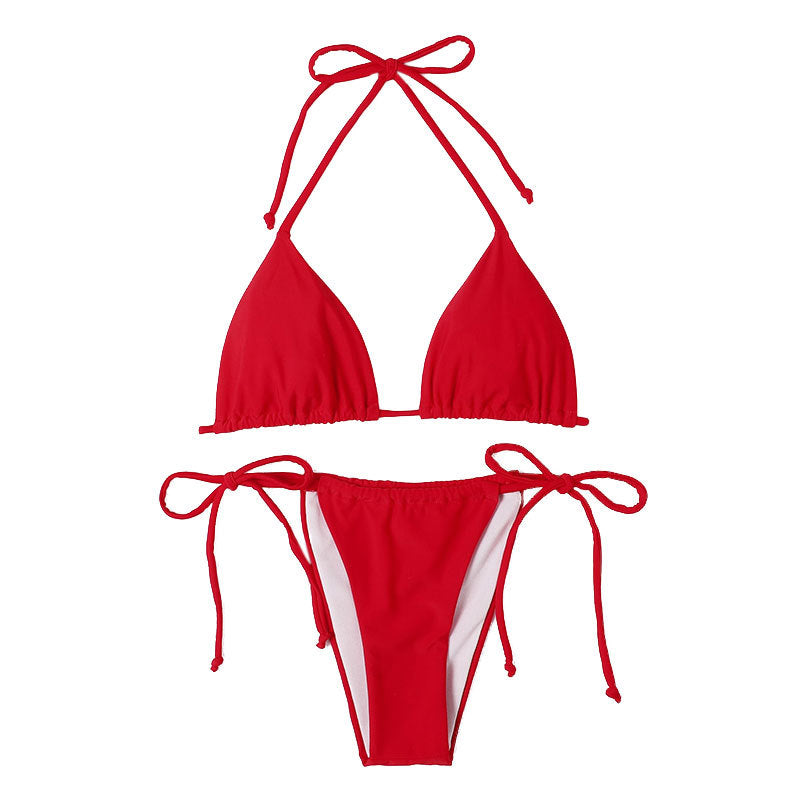 Sexy Solid Color Bikini Set with Tie-Straps