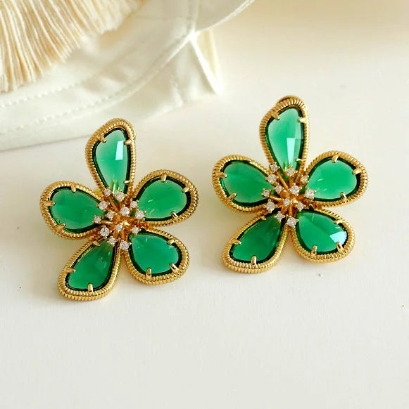 Fashion Crystal Flowers Stud Earrings for Women Trendy Europe Korean Exaggerated Personality Jewelry