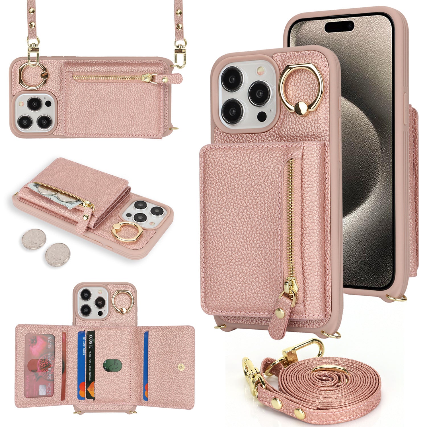 Suitable for iPhone 17 phone case 14 Pro multifunctional zipper coin purse diagonal cross protective case