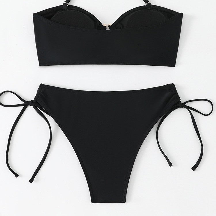 Solid color lace up bikini