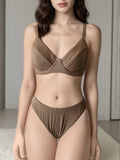 Sexy Solid Color Strap Bikini Swimwear for Women