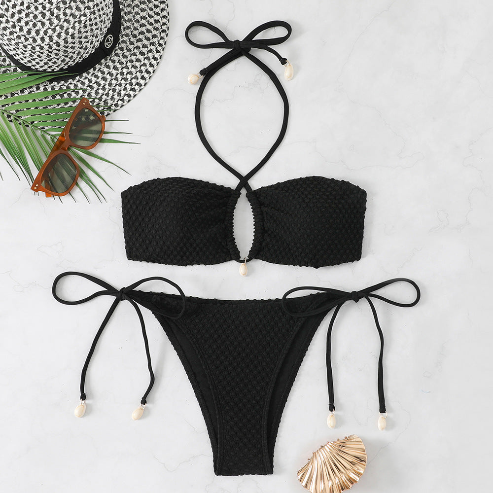 Split swimsuit women gather in solid color bikini