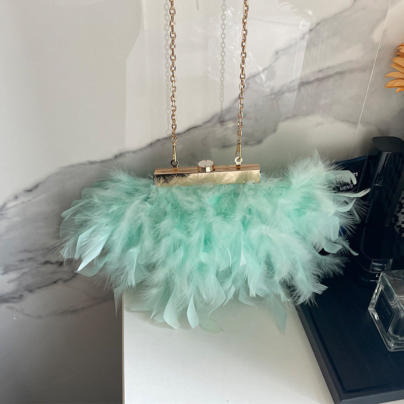 New Turkey Feather Crossbody Clutch Ostrich Feather Chain Evening Ladies Purse Shoulder Bag