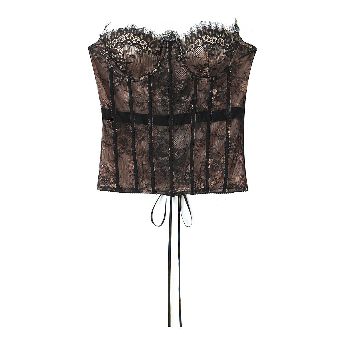 Solid color lace strap strapless waist cinching top