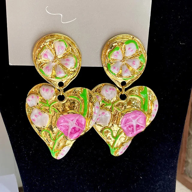 Vintage Jewelry Leaf Petals Ear Clip Heart Shaped Flower Earrings Without Ear Holes Female