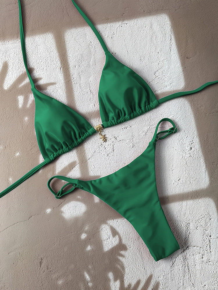 Solid color lace up bikini