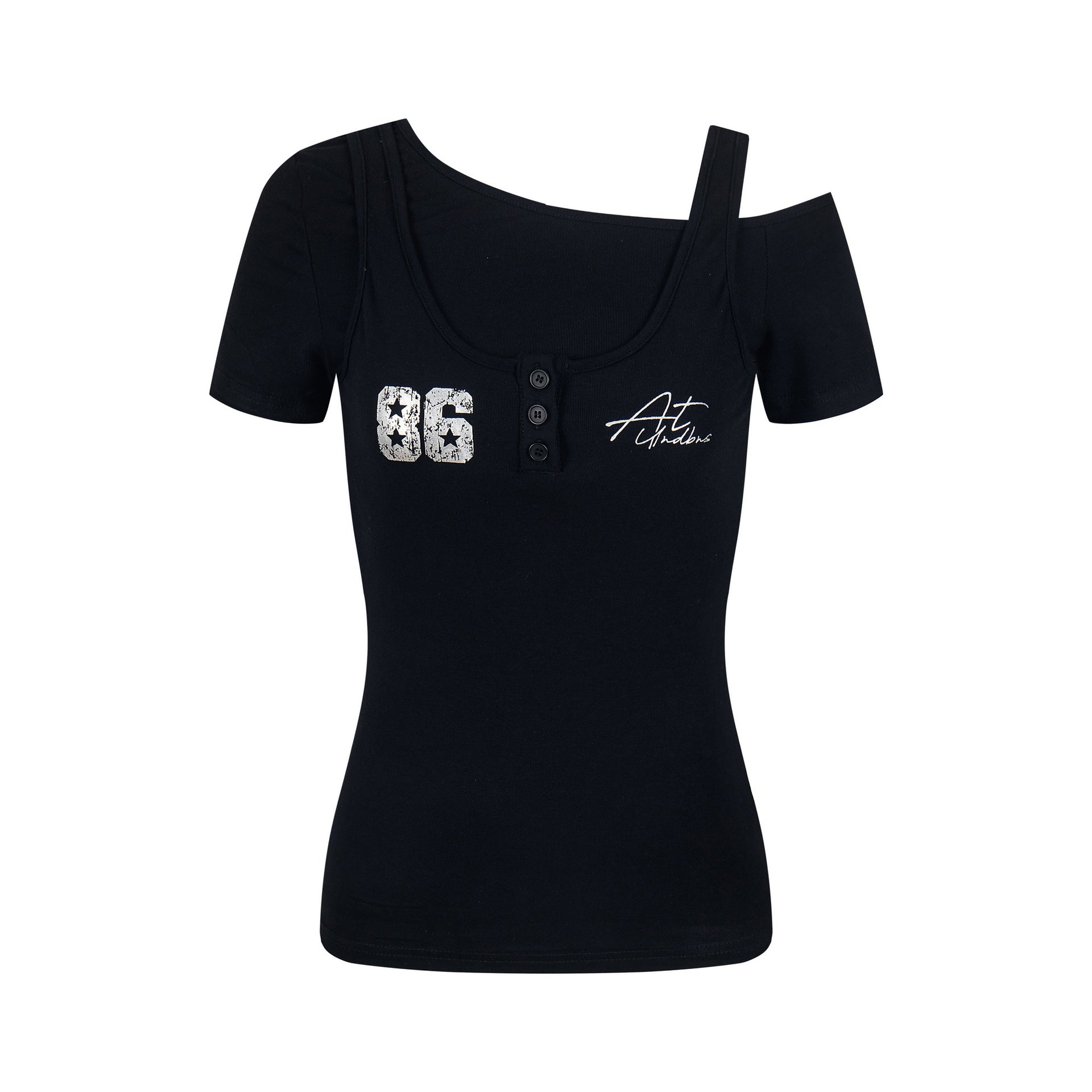 Women's Fake Two-Piece Slim Fit Casual Short Sleeve Minimalist Letter Print T-Shirt
