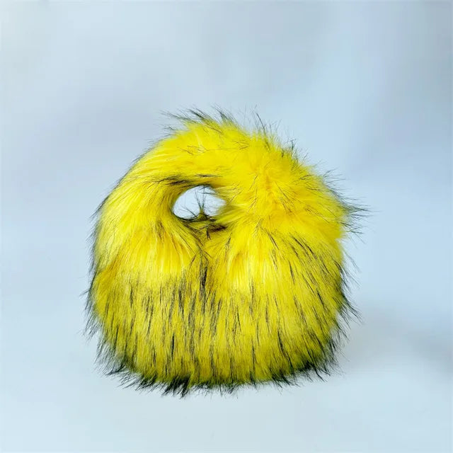 Fashion Soft Faux Fur Women Handbags Designer Y2K Long Plush Lady Hand Bags Luxury Round Clutch Bag Fluffy Female Purse