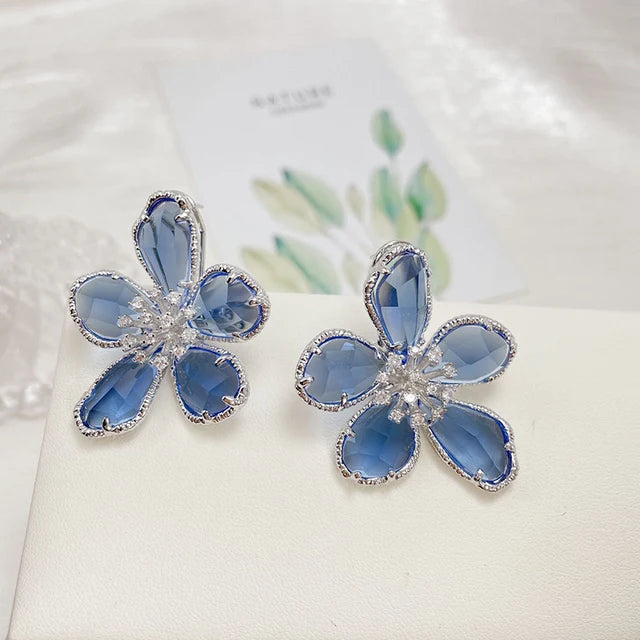 Fashion Crystal Flowers Stud Earrings for Women Trendy Europe Korean Exaggerated Personality Jewelry