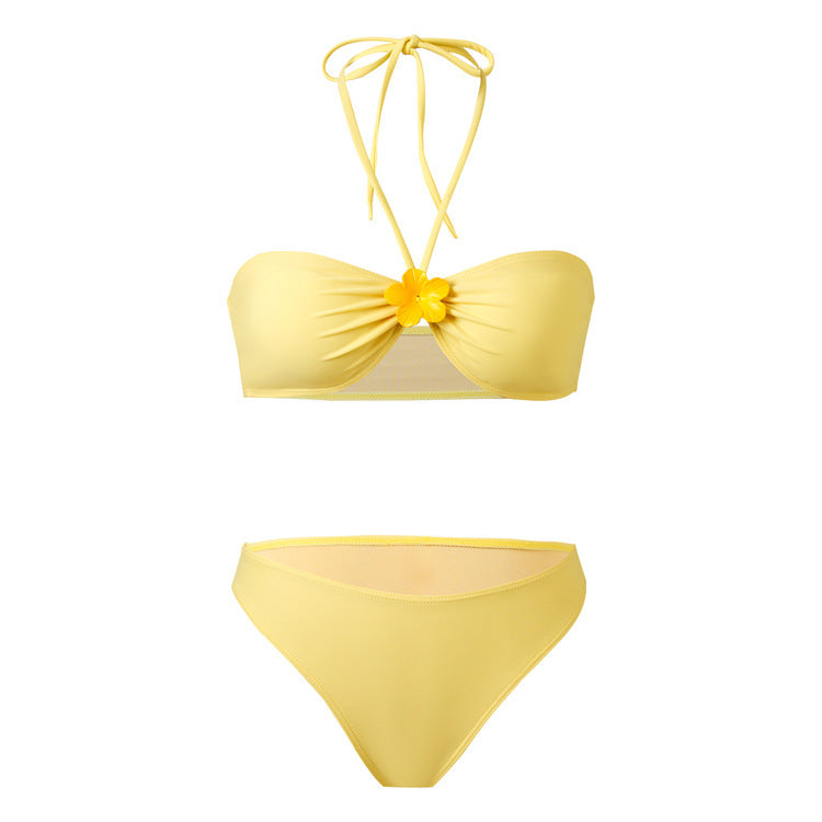 Printed split bikini three piece set