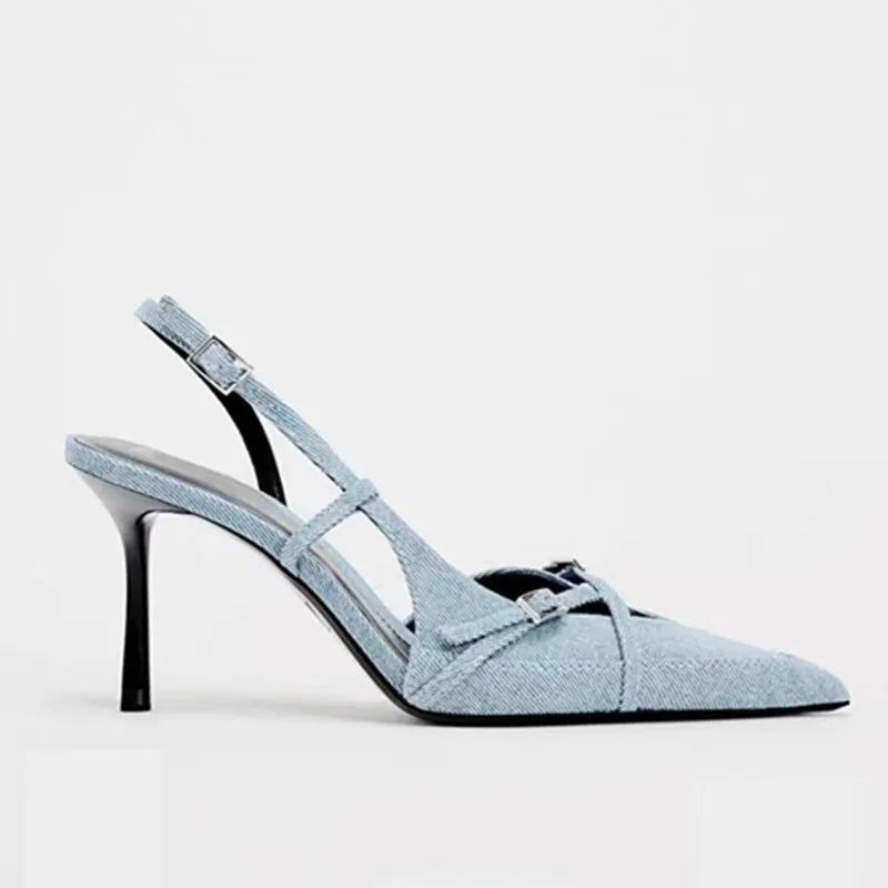 Denim shallow strap hollow toe sexy high-heeled fashion sandals