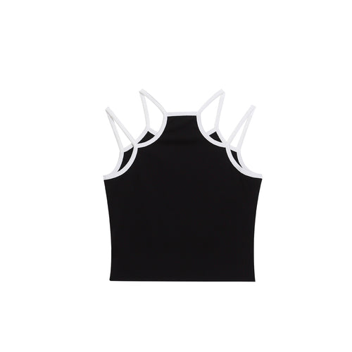 Cool Ghost Print Strap Top, Dual Color Contrast Fitted Cropped Outerwear Shirt