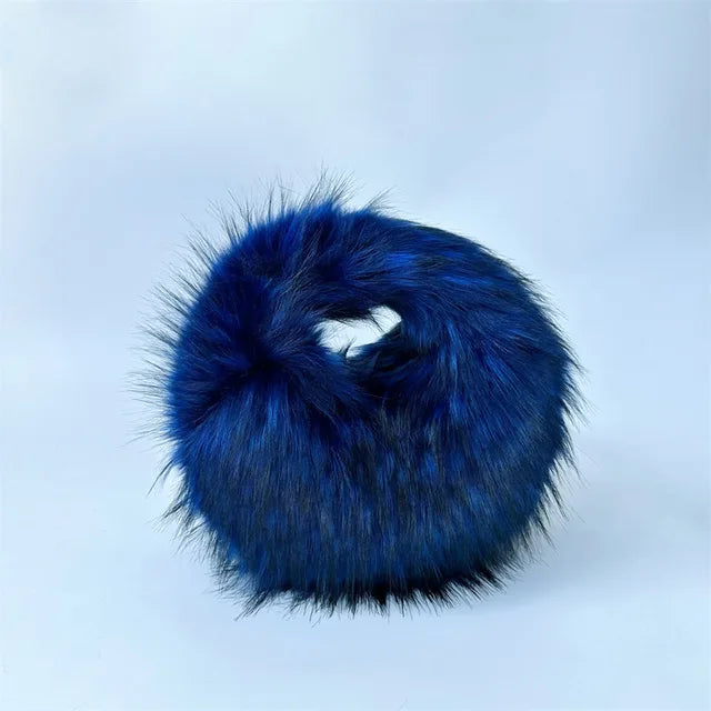 Fashion Soft Faux Fur Women Handbags Designer Y2K Long Plush Lady Hand Bags Luxury Round Clutch Bag Fluffy Female Purse
