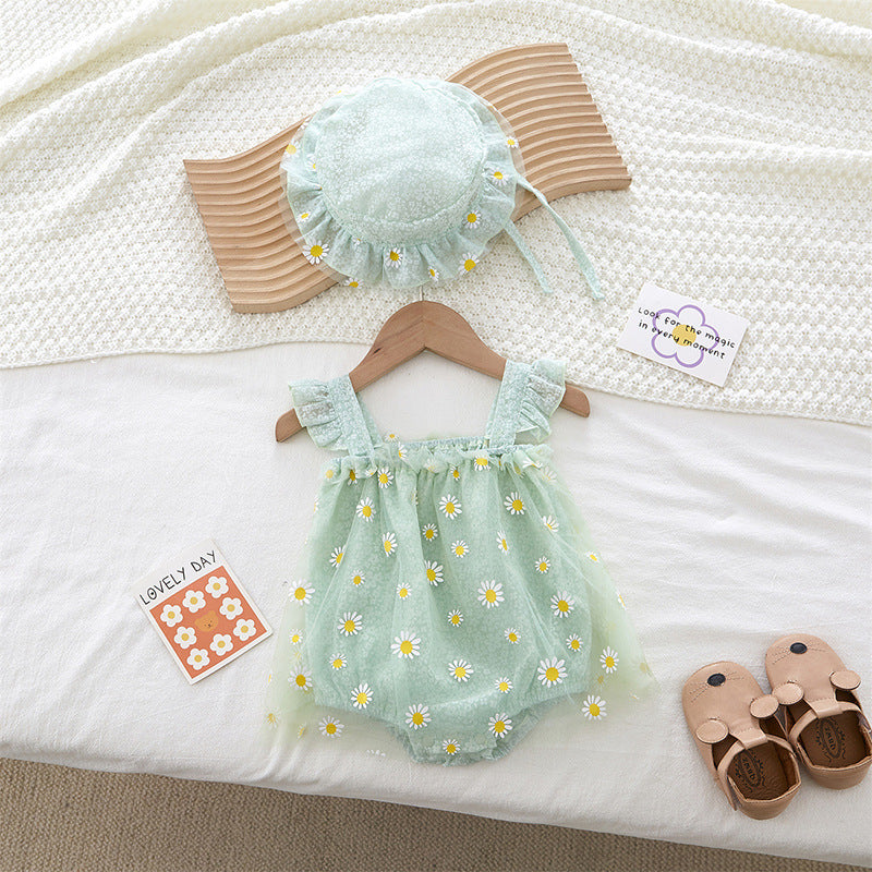Cute Baby Romper Sleeveless Vest Halter Triangular Crawler Girl Baby Chrysanthemum Princess Dress Bodysuit